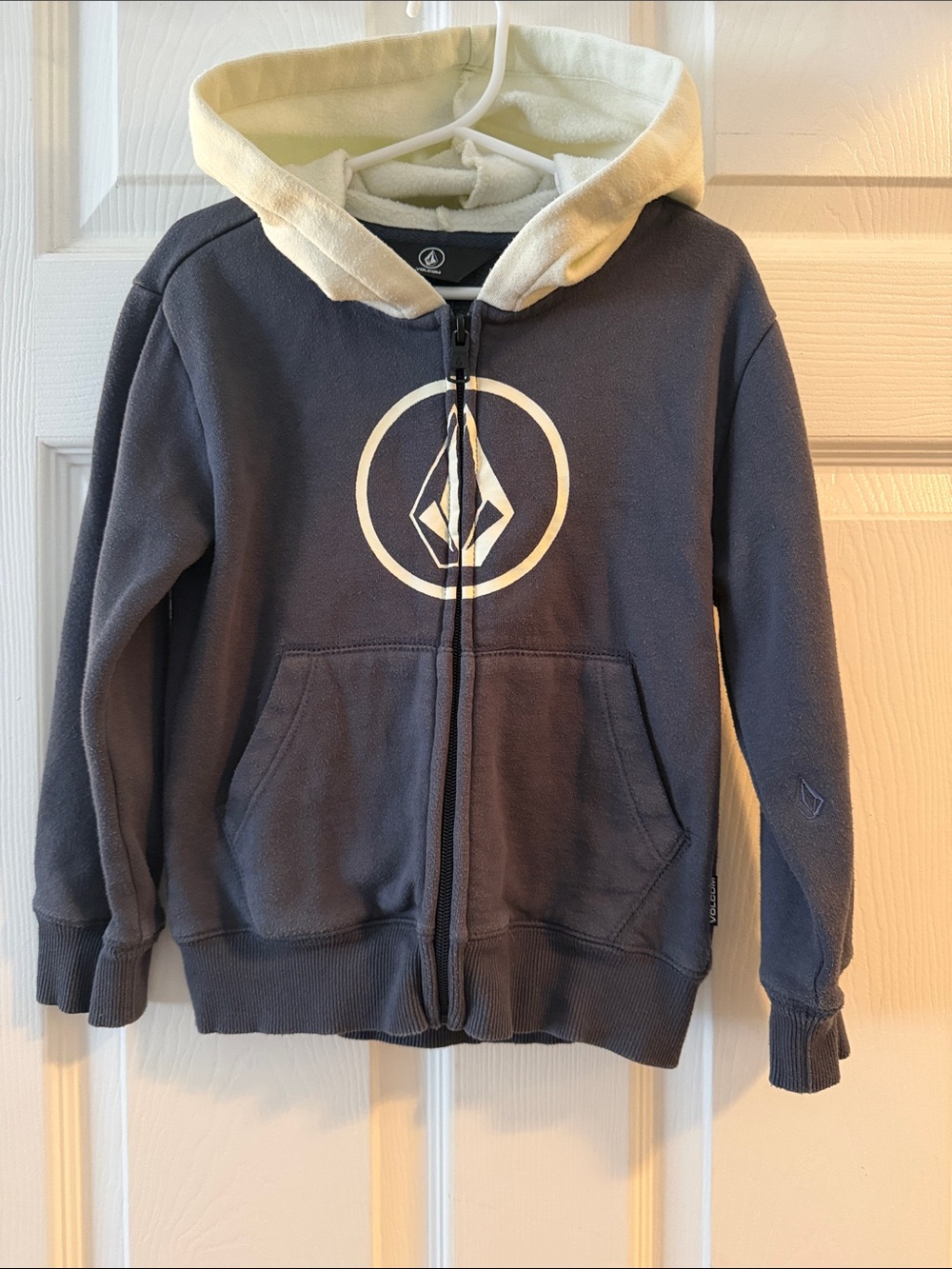 Volcom Kids Navy Zip Hoodie with Cream Hood Lining